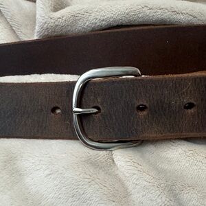 New Full Grain Brown Leather Belt with Silver Buckle